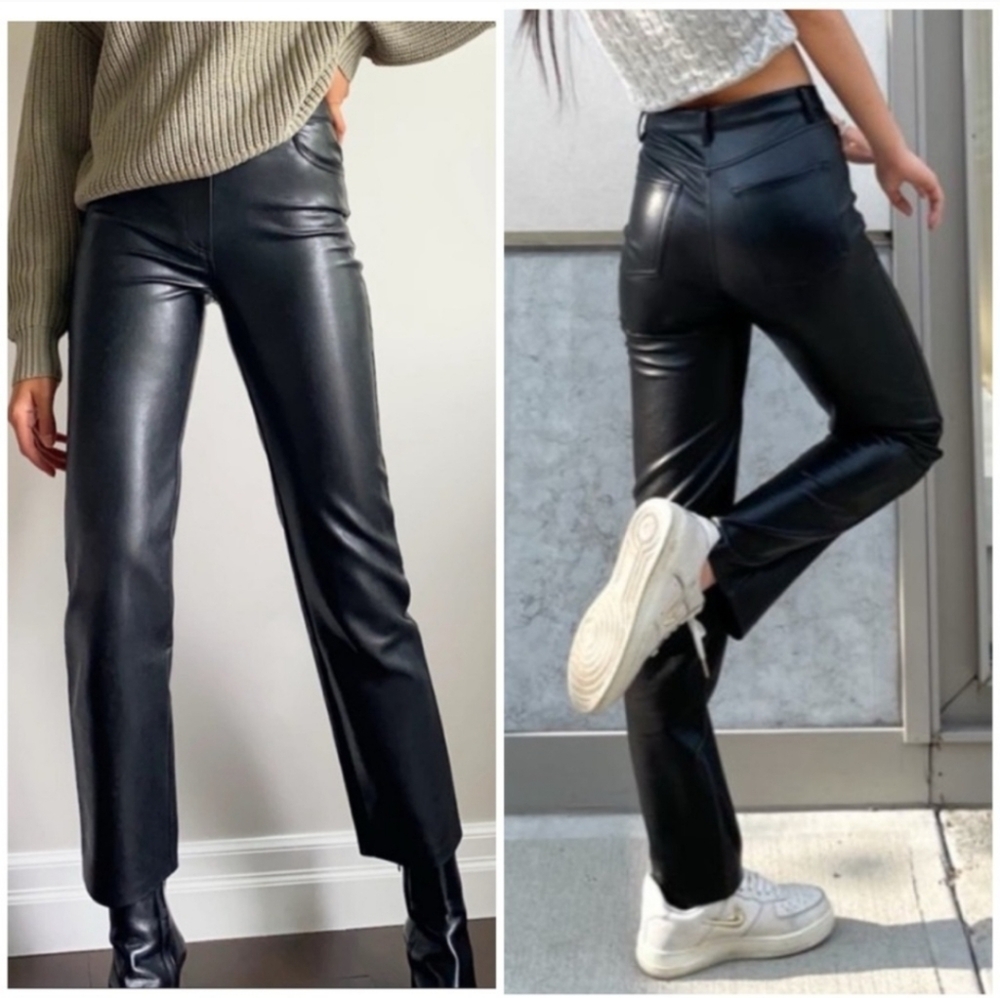 Aritzia Wilfred Melina Faux Leather Straight Leg Pants Size 10 - Picture 4 of 9
